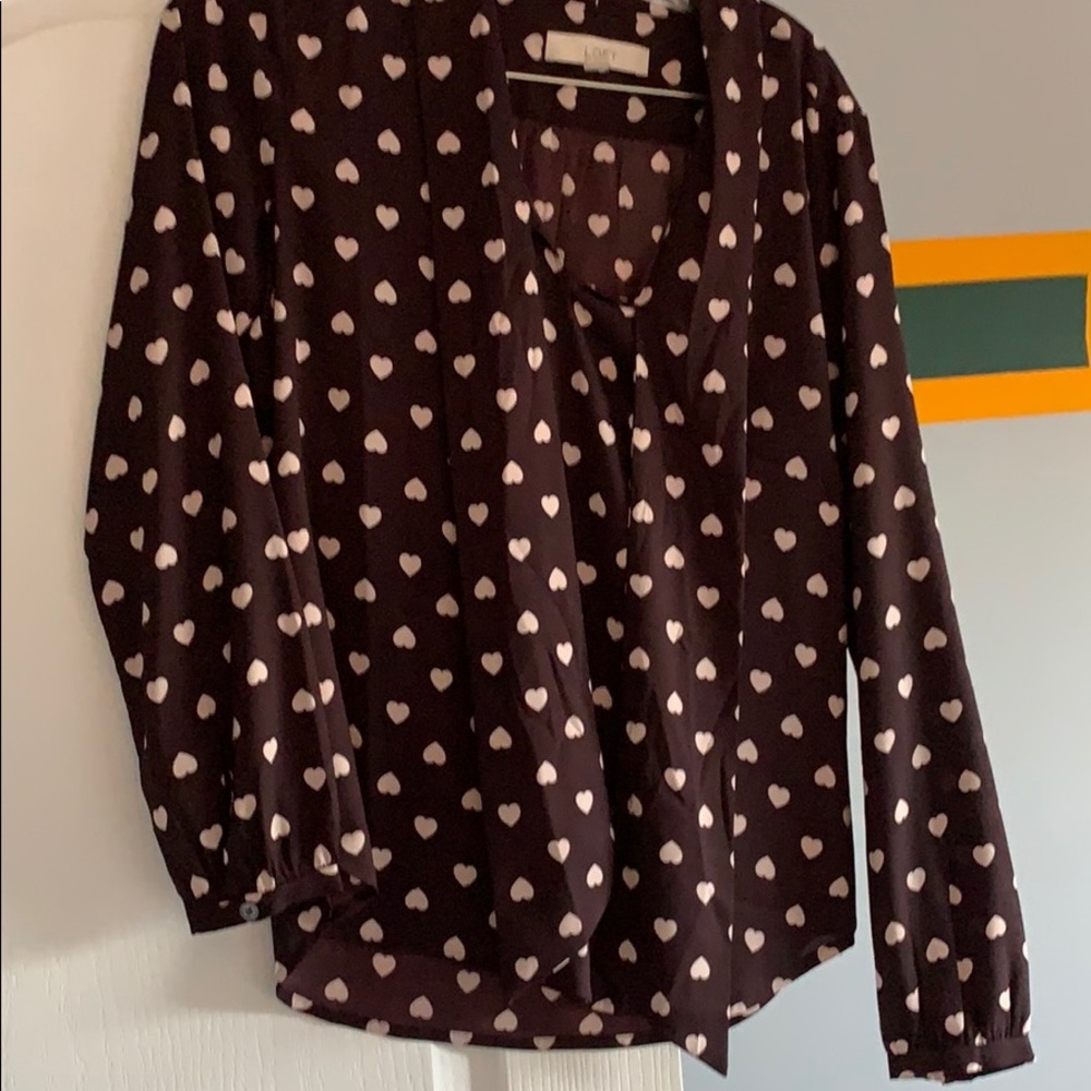 Burgundy Blouse with Hearts with Tie at Top